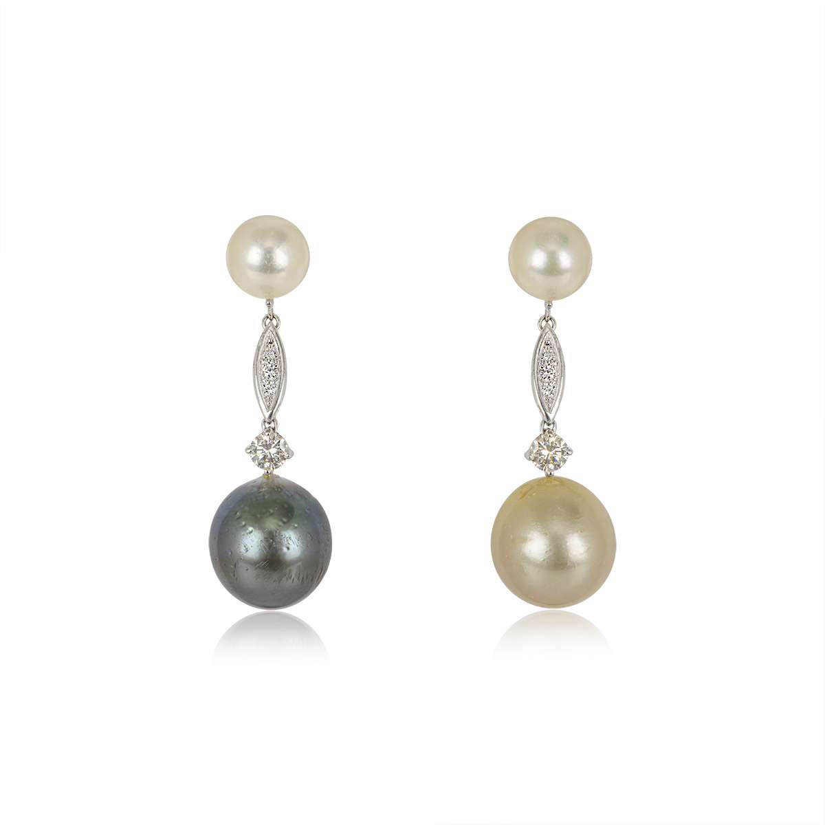 White Gold Diamond & Pearl Drop Earrings | Rich Diamonds